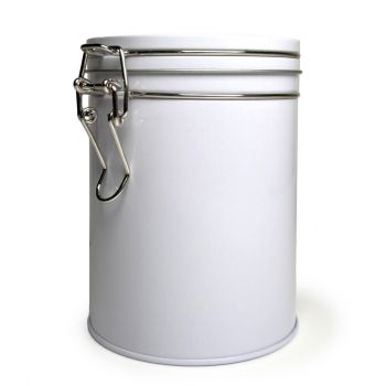 Clip-Top Round Tea Storage Tin &ndash; White (150 g)