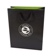 Bolsa de papel Premium S negra con cordón y logo Alveus