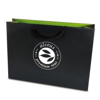 Bolsa de papel Premium M negra con cordón y logo Alveus