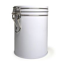 Boîte à thé ronde à couvercle à clip – Blanche (150 g)